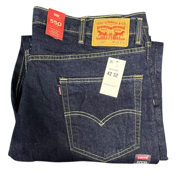 Levis Mens 550 Relaxed Fit Jeans Dark Wash 42 X 32 NEW Tapered Leg Stretch - Picture 9 of 13